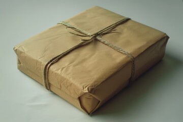 Poster - A brown package wrapped in brown paper. Suitable for various packaging and delivery concepts