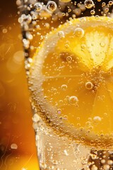 Poster - Refreshing glass of soda with lemon slice, perfect for summer ads