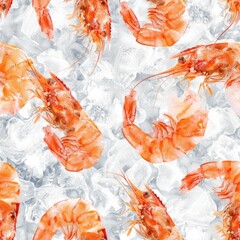 Poster - Fresh shrimps sitting on a bed of ice, perfect for seafood concept.