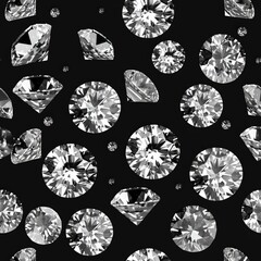 Seamless pattern of sparkling diamonds on a black background