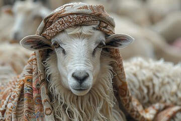 Wall Mural - Portrait of a sheep. Eid al-Adha Mubarak holiday, a holiday that is celebrated after the culmination of the annual Hajj. The feast of sacrifice