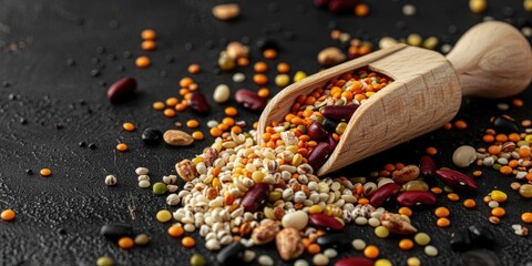 Aufkleber - Wooden scoop filled with assorted beans, perfect for food and nutrition concepts