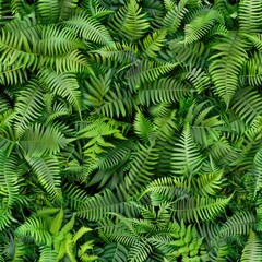 Wall Mural - Seamless pattern of lush green fern leaves