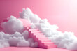 Stairs to heaven, Infinite white cubic stairs in the clouds, studio shoot on neutral soft pink background, clean and simple layout	
