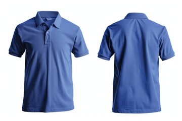 Wall Mural - Blank Blue Polo Shirt Mock-Up Template. Front and Back View of Isolated Blue Polo Shirt for Print Design