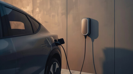 Wall Mural - EV Power supply for electric car portable charging station near the house, home garage station