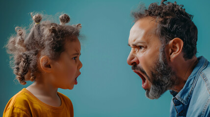 Angry Dad is yelling at his child , Domestic violence concept .