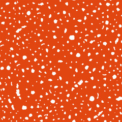 Spotted fly agaric mushroom texture seamless pattern. Amanita spots texture background. Red polka dot print, vector hand drawn illustration.