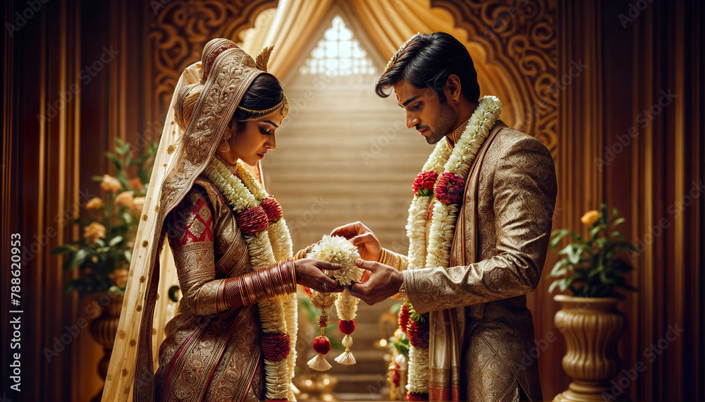 indian wedding couple in traditional attire Stock Illustration | Adobe ...