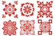 Red and white chinese porcelain designs on white background