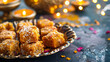 Background, copy space, Indian festival food snack sweet for Lohri Makar Sankranti Pongal Diwali harvest festival Tamil Nadu winter folk festival Punjab India. Indian food.
