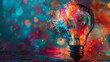 creative light bulb bursting with vibrant colors