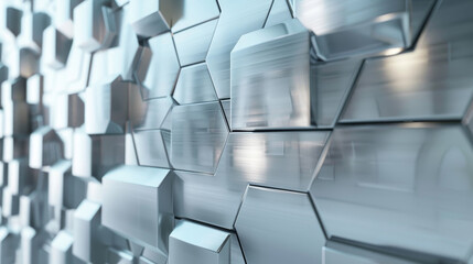 Poster - A wall made of silver cubes with a shiny, reflective surface