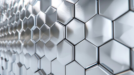 Poster - A wall made of silver cubes with a shiny, reflective surface