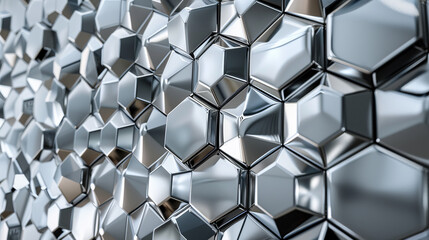 Poster - A wall made of silver cubes with a shiny, reflective surface