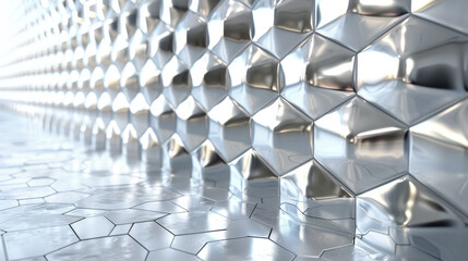 Poster - A wall of silver tiles with a hexagonal pattern