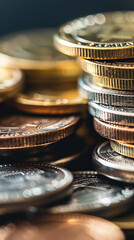 Wall Mural - A stack of coins with one of them reading 