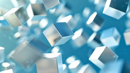 Aufkleber - Floating blue cubes in a digital space. Abstract, 3D rendered. Ideal for technology and innovation concepts. AI