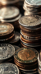 Wall Mural - A pile of coins with a crown on one of them