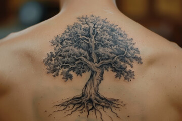 Wall Mural - A tree with roots is drawn on a white background