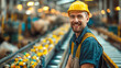 Smiling Worker in a yellow hard hat at Waste Management Plant