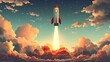 Rocketing to Success: Sky-high Business Growth. Concept Business Growth, Rocketing Success, Sky-high Success, Achieving Goals, Overcoming Challenges