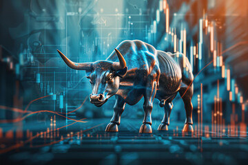 Poster - The bull is looking at the camera with a fierce expression