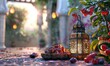 Holy Ramadan concept. lantern, dates fruit