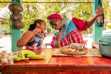 Happy Family In Kitchen. Black Mother And Little grandaughter Preparing lunch together, Loving African africa, african american, black, black girl, brazilian, caribbean, colombia, colombian, cooking, 