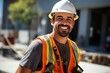 Robust Construction smiling worker standing. Safety work. Generate Ai