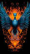 Blue phoenix wallpaper for smartphone with black background, bird background with fire around it