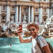 Italian Memories: Happy Tourist Snaps Selfie at Trevi Fountain - Canon Shot
