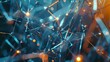Abstract 3d rendering of chaotic structure. Futuristic background with glowing particles.