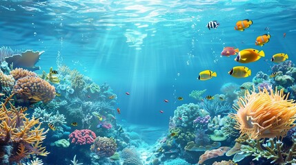 Wall Mural - Underwater Scene With Coral Reef And Tropical Fish