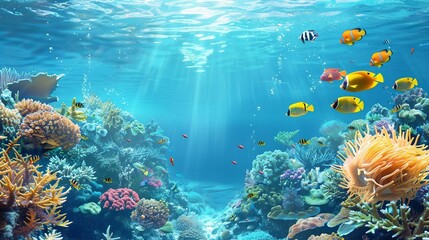 Sticker - Underwater Scene With Coral Reef And Tropical Fish