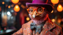   A Detailed Shot Of A Toy Animal In A Suit, Tie, Top Hat, And Eyeglasses