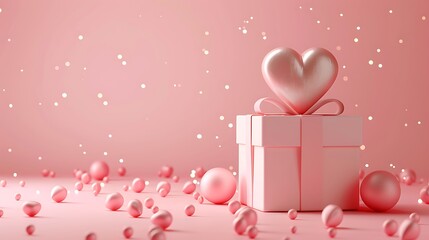 Wall Mural - Gift box with heart on a pastel pink background