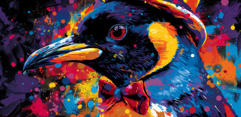 Wall Mural -  yellow beak, red-yellow-blue bowtie