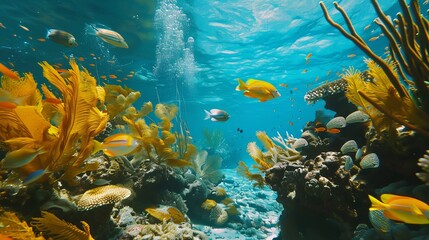 Poster - Underwater Diving  - Tropical Scene With Sea Life In The Reef