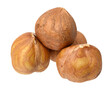 Three hazelnuts on isolated background