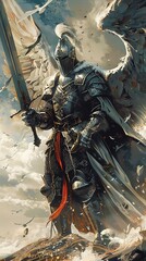 Canvas Print - a person in armor with wings holding a sword