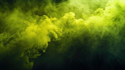 Wall Mural - Dramatic view yellow smoke light neon color on dark background. AI generated image