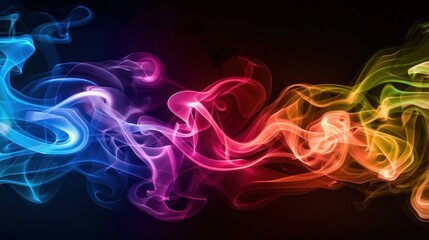 Wall Mural - Dramatic view colorful smoke with light neon on dark background. AI generated image