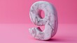 Marble textured number 9 on pink background