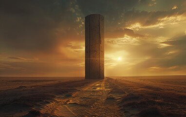 Poster - a tall tower in a desert