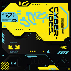 Wall Mural - cyberpunk scifi gaming futuristic icon pattern seamless set collection template, 2d illustration ren