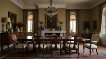 Dining Area Traditional Old Antique Furniture Interior .Generative AI