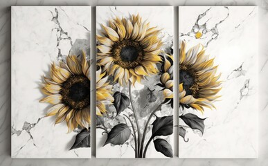 Abstract oil painting Marble background with flower designs, wall decoration, 3 panel wall art Painting,