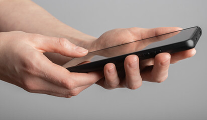 Poster - Hands using mobile phone, texting, reading news, social media