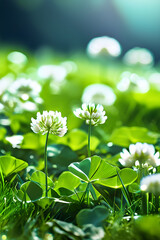 decorative lawn made of white clover close up